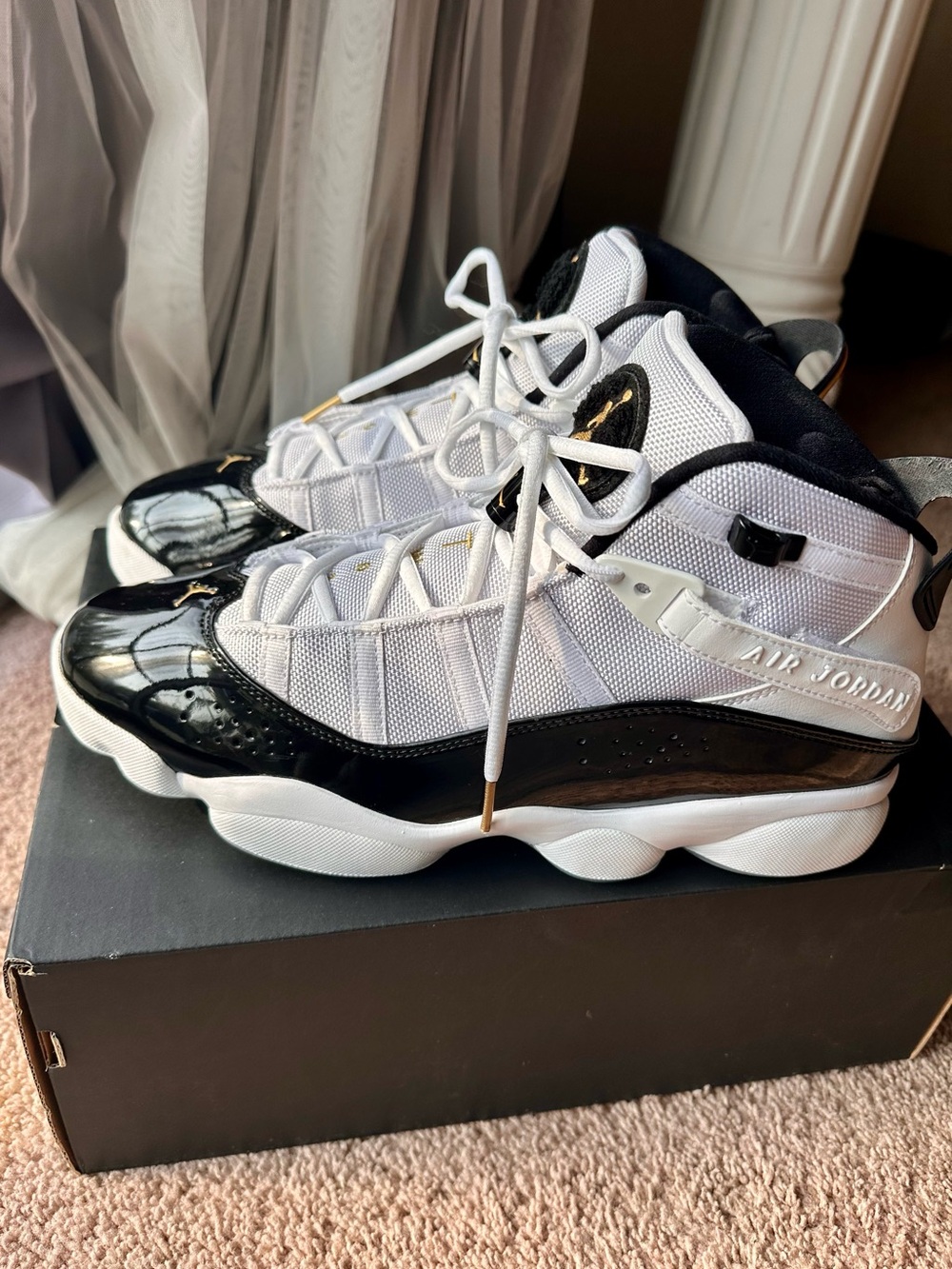 NIKE Air Jordan 6 Rings White Black Metallic Gold Sz 10.5 Men's (Worn Once) - Picture 2 of 7